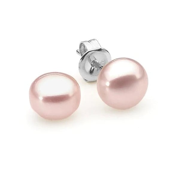 18K White Gold Plated 6mm Pink Pearl Round Stud Earrings Fashion Jewelry Image 1