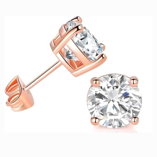 18k Rose Gold White Sapphire Round Stud Earrings 4mm 1/4 Ct Jewelry Gifts Image 1