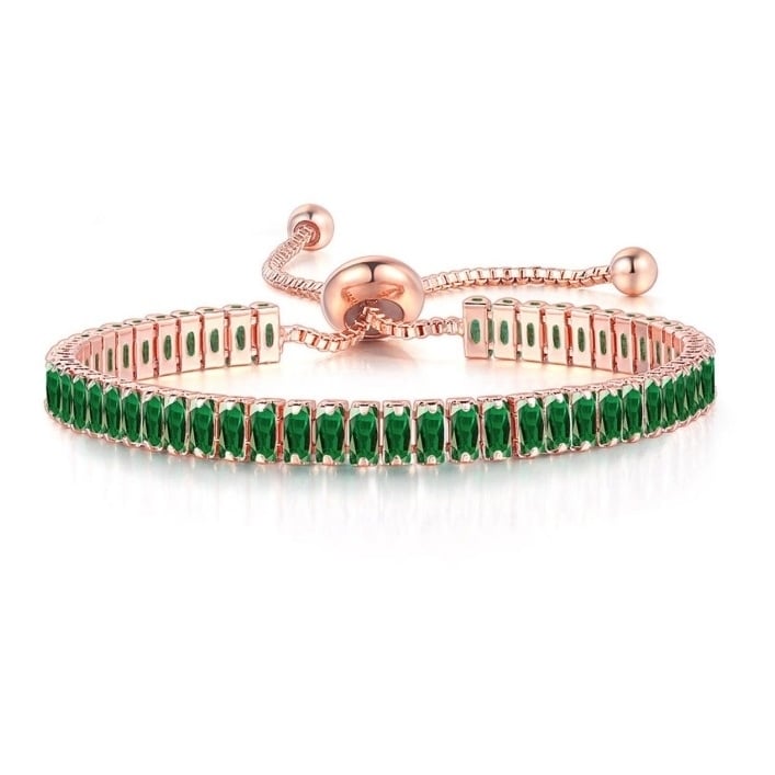 14k Rose Gold Plated Adjustable Tennis Bracelet 7 Cttw Created Emerald Square Image 1