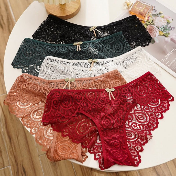 Women Fashion 2PCS/Set Panties Lace Underwear Low-Waist Briefs Hollow Out G String Underpant Transparent Female Lingerie Image 1