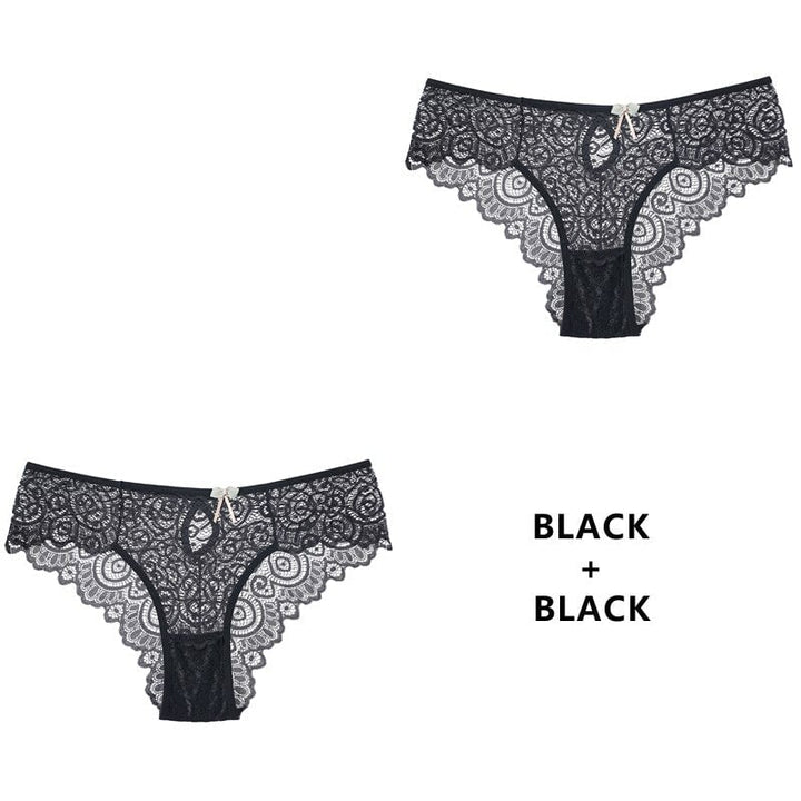 Women Fashion 2PCS/Set Panties Lace Underwear Low-Waist Briefs Hollow Out G String Underpant Transparent Female Lingerie Image 1