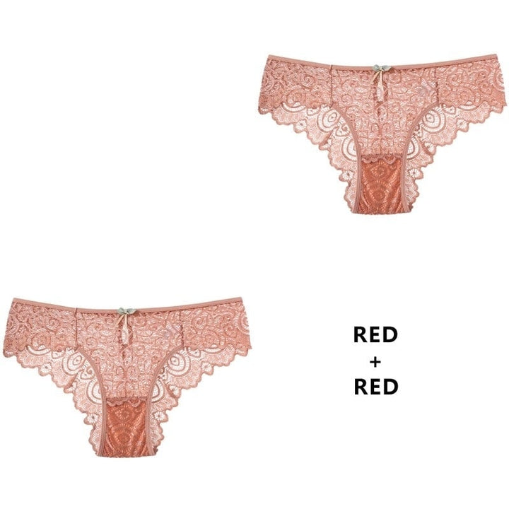 Women Fashion 2PCS/Set Panties Lace Underwear Low-Waist Briefs Hollow Out G String Underpant Transparent Female Lingerie Image 1