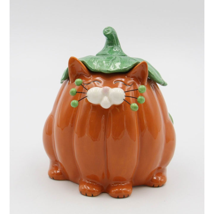 Ceramic Pumpkin Cat Candy Box 5 1/8" Kitchen Fall Image 4