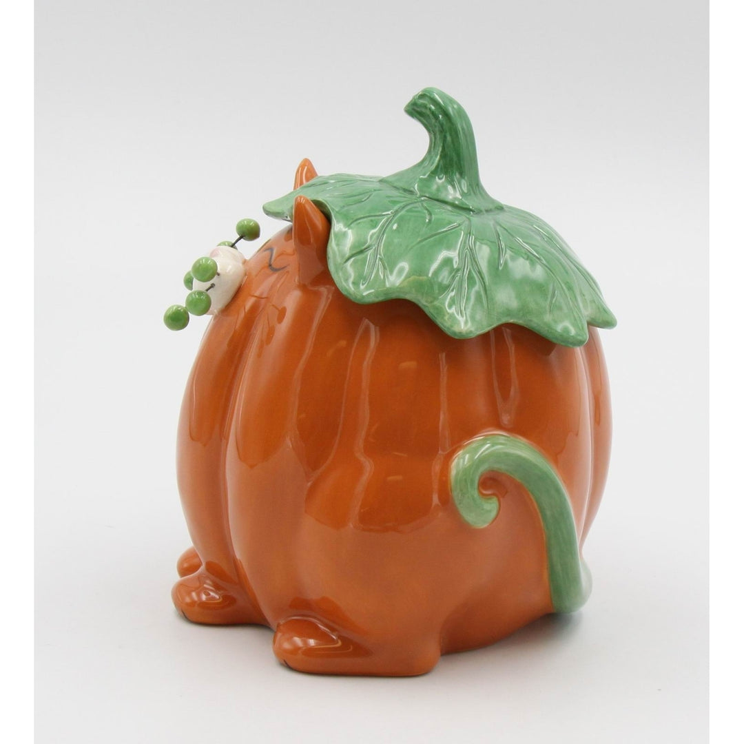 Ceramic Pumpkin Cat Candy Box 5 1/8" Kitchen Fall Image 4