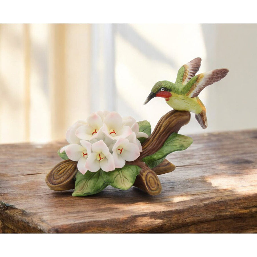 Ceramic Hummingbird Figurine with Hydrangea 3 5/8" Garden Gift Image 1