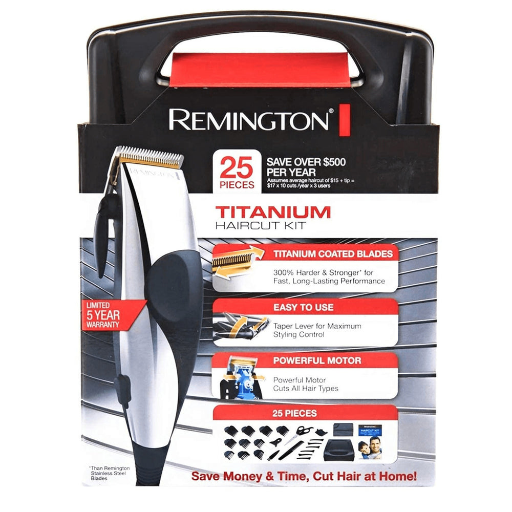 Remington Titanium 25-Piece Adjustable Hair Clipper Kit with Case Image 2