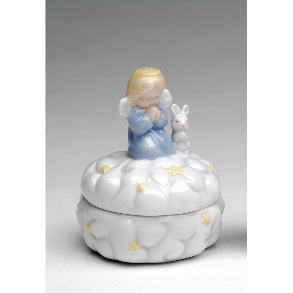 Ceramic Praying Angel with Rabbit Keepsake Box 3in Image 3