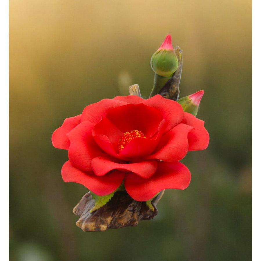 Ceramic Red Rose Figurine 5in Vintage Garden Image 1