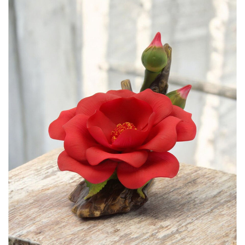 Ceramic Red Rose Figurine 5in Vintage Garden Image 2