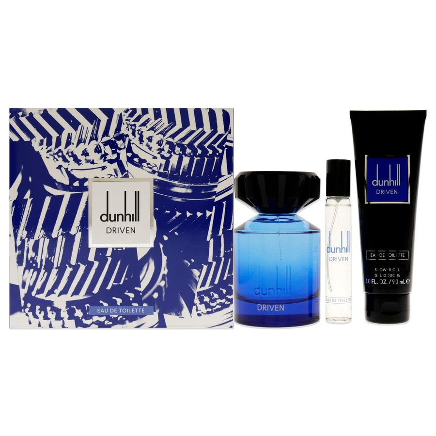 Alfred Dunhill Driven Blue by Alfred Dunhill for Men - 3 Pc Gift Set 3.4oz EDT Spray 3oz Shower Gel 0.15ml Travel Spray Image 1