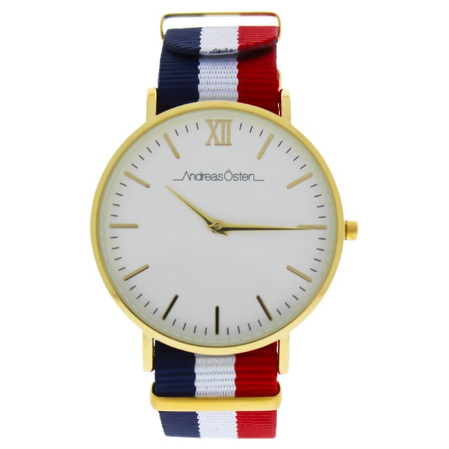 Andreas Osten AO-66 Somand - Gold/Navy Blue-White-Red Nylon Strap Watch by Andreas Osten for Men - 1 Pc Watch Image 1