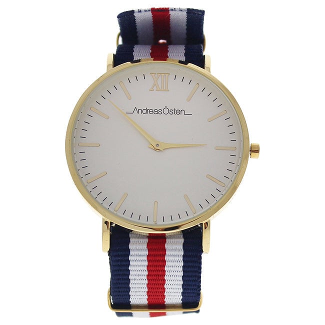 Andreas Osten AO-63 Somand - Gold/Navy Blue-White-Red Nylon Strap Watch by Andreas Osten for Unisex - 1 Pc Watch Image 1