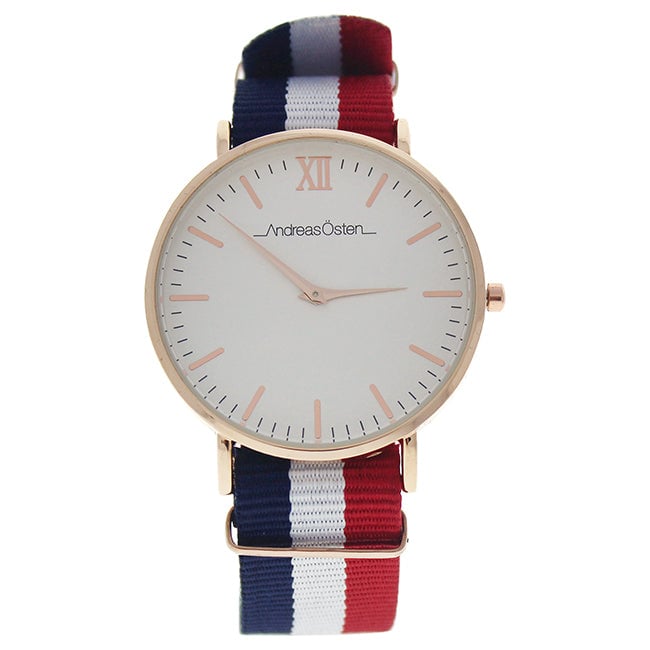 Andreas Osten AO-65 Somand - Rose Gold/Navy Blue-White-Red Nylon Strap Watch by Andreas Osten for Unisex - 1 Pc Watch Image 1