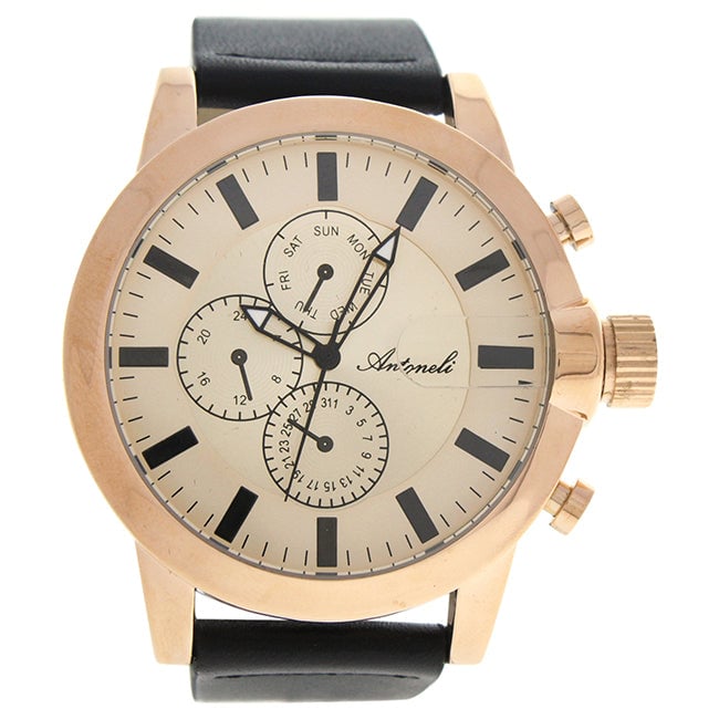 Antoneli AG1901-19 Rose Gold/Black Leather Strap Watch by Antoneli for Men - 1 Pc Watch Image 1