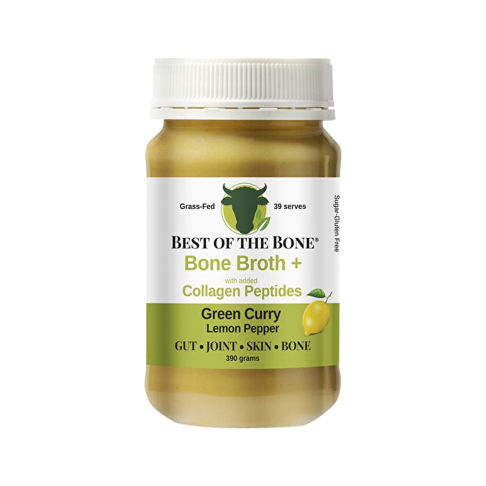 Best Of The Bone Best of the Bone Bone Broth Beef Concentrate + Collagen Peptides Green Curry Lemon Pepper 390g Image 1