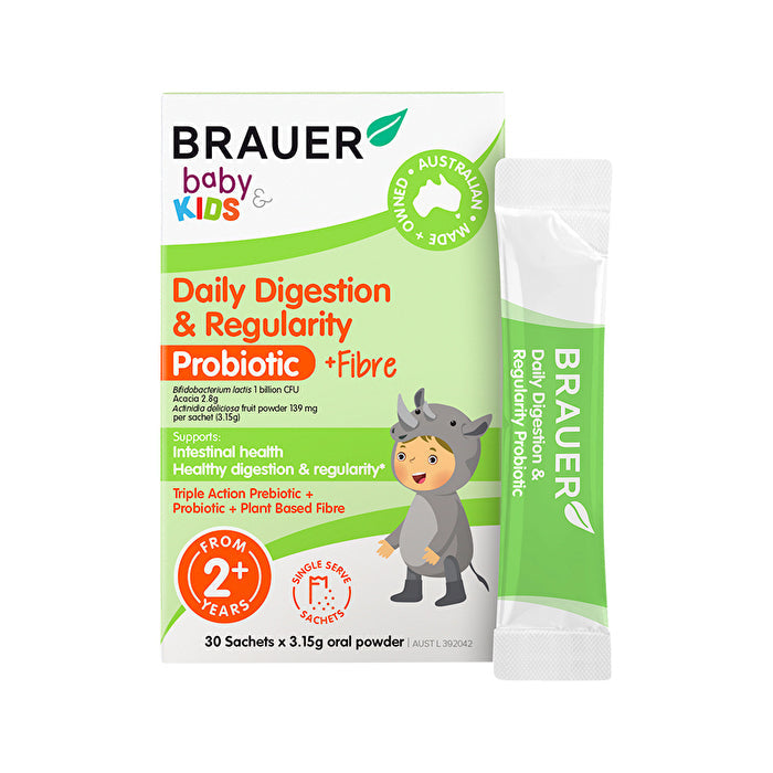 Brauer Baby and Kids Daily Digestion and Regularity Probiotic + Fibre Sachets Oral Powder 3.15g x 30 Pack Image 1