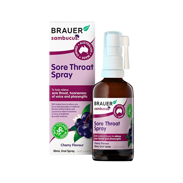 Brauer Sambucus Sore Throat Spray Cherry Flavour Oral Spray 50ml Image 1