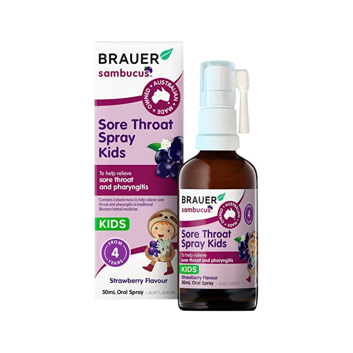 Brauer Sambucus Kids Sore Throat Spray Strawberry Flavour Oral Spray 50ml Image 1