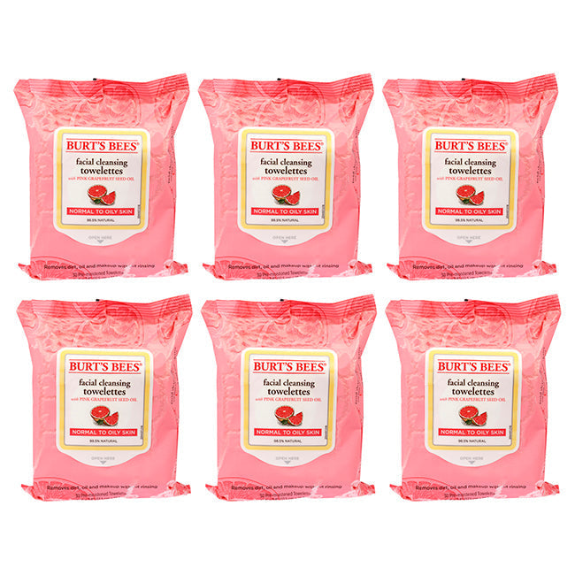 Burts Bees Facial Cleansing Towelettes - Pink Grapefruit by Burts Bees for Unisex - 30 Count Towelettes - Pack of 6 Image 1