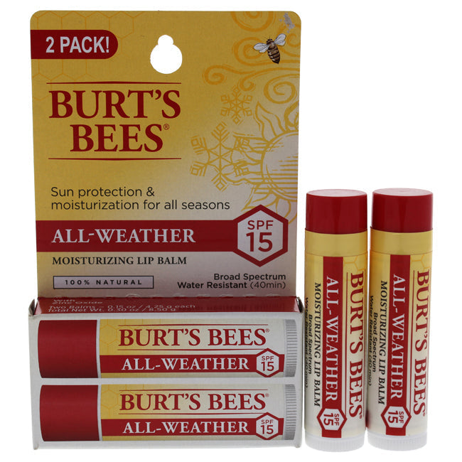 Burts Bees All-Weather Moisturizing Lip Balm Twin Pack SPF 15 by Burts Bees for Unisex - 2 x 0.15 oz Lip Balm Image 1