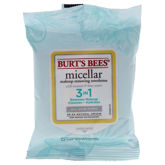 Burts Bees Micellar Makeup Removing Towelettes - Coconut and Lotus Water by Burts Bees for Women - 10 Count Towelettes Image 1