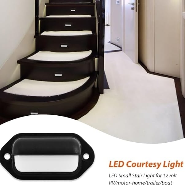 12V Black Waterproof LED Stair Lights Pack of 2 for RV Marine Boat Surface Mount Image 3