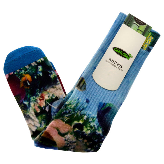 Cariloha Bamboo Printed Crew Socks - Ocean Scene Blue by Cariloha for Men - 1 Pair Socks (S/M) Image 1