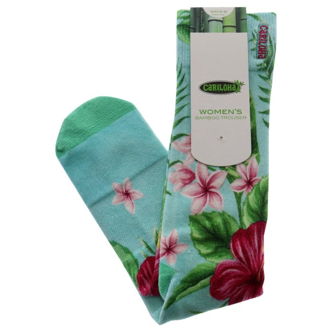 Cariloha Bamboo Printed Trouser Socks - Hibiscus Floral Aqua by Cariloha for Women - 1 Pair Socks (S/M) Image 1