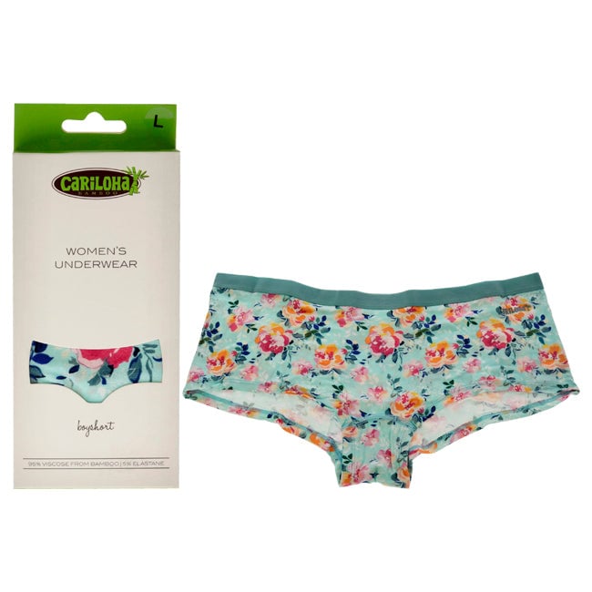 Cariloha Bamboo Boyshort Briefs - Aqua Floral by Cariloha for Women - 1 Pc Underwear (L) Image 1