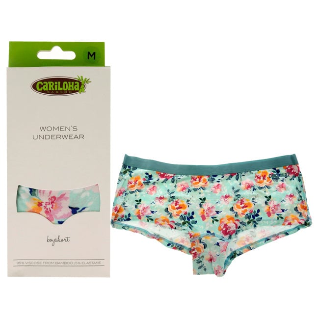 Cariloha Bamboo Boyshort Briefs - Aqua Floral by Cariloha for Women - 1 Pc Underwear (M) Image 1