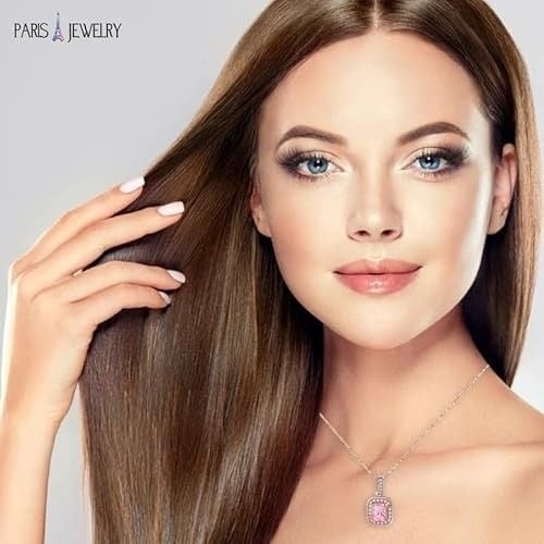 18K Rose Gold Pink Sapphire Princess Halo Pendant Necklace Earrings Bracelet Set Image 2