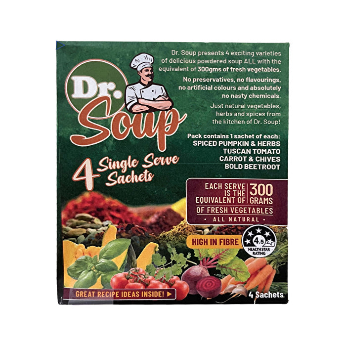 Cell-logic Cell-Logic Dr Soup Mixed Sachets (4 Flavours) 30g x 4 Pack (contains: 1 each of Spiced Pumpkin and Herbs Tu Image 1