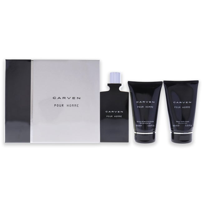 Carven Pour Homme by Carven for Men - 3 Pc Gift Set 3.33oz EDT Spray 3.33oz After-Shave Balm 3.33oz Bath and Shower Gel Image 1