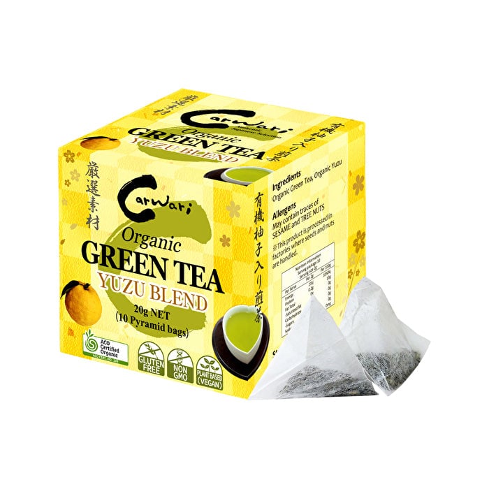 Carwari Organic Green Tea Yuzu Blend x 10 Pyramid Bags Image 1