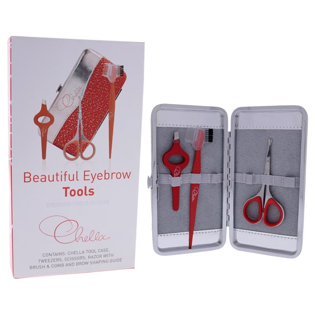 Chella Eyebrow Tools In Case Kit by Chella for Women - 4 Pc TweezersScissorRazor with Brush and CombTools In Case Image 1