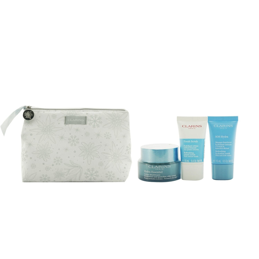 Clarins Hydration Collection: Hydra-Essentiel Silky Cream 50ml+ Fresh Scrub 15ml+ SOS Hydra Mask 15ml+ Pouch 3pcs+1pouch Image 1