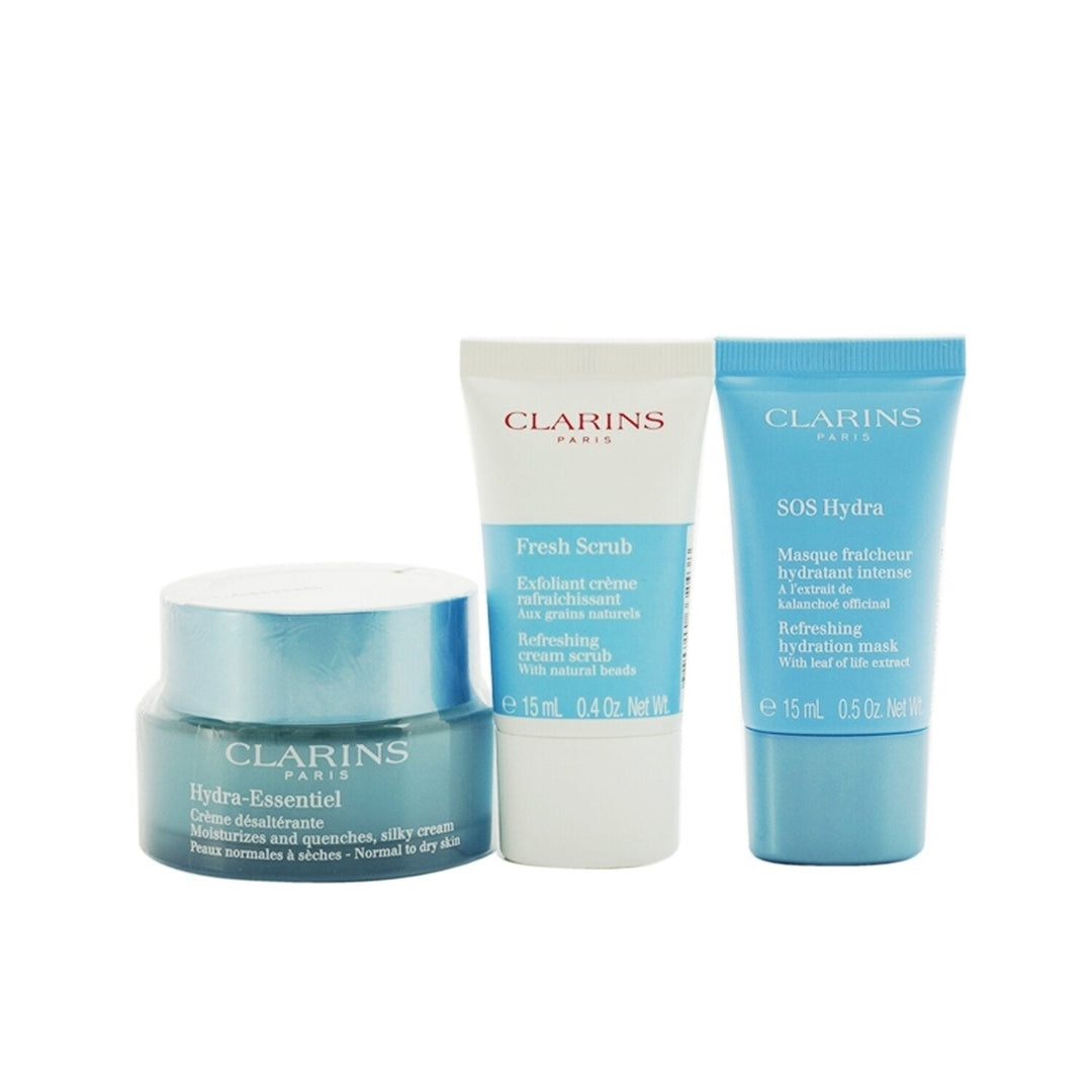 Clarins Hydration Collection: Hydra-Essentiel Silky Cream 50ml+ Fresh Scrub 15ml+ SOS Hydra Mask 15ml+ Pouch 3pcs+1pouch Image 2