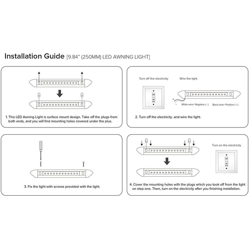 12V LED Awning Lights Waterproof Black Shell 9.84inch for RV Trailer Boat Image 7