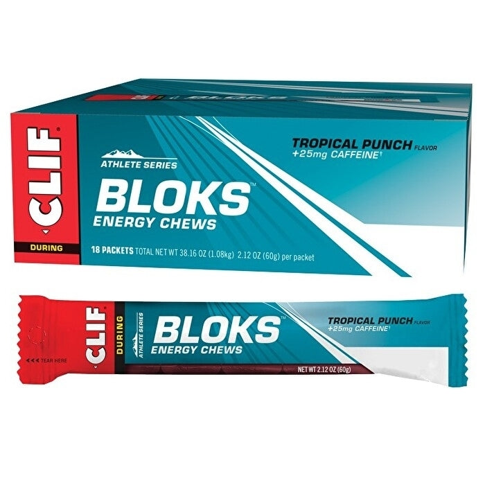 Clif Bloks Energy Chews Tropical Punch (25mg Caffeine) 18x60g Image 1