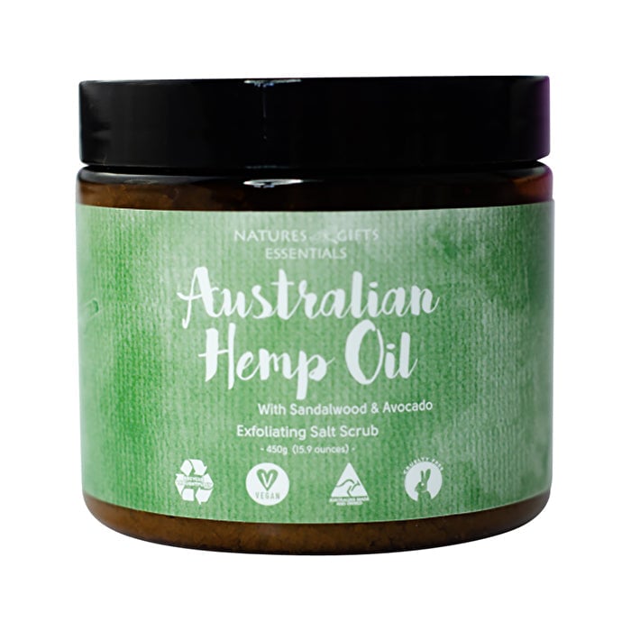 Clover Fields Natures Gifts Australian Hemp Oil with Sandalwood and Avocado Exfol. Salt Scrub 450g Image 1