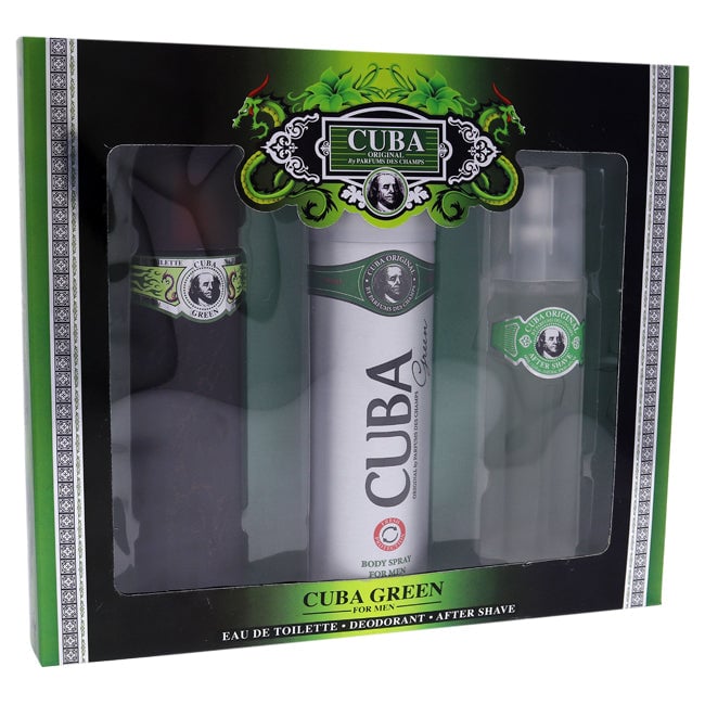 Cuba Cuba Green by Cuba for Men - 3 Pc Gift Set 3.3oz EDT Spray 6.7oz Body Spray 3.3oz After Shave Image 1