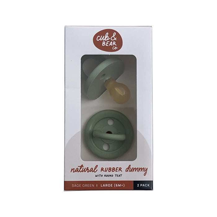 Cub And Bear Co Cub and Bear Co Natural Rubber Dummy Round Teat Large (6+ Months) Sage Green Twin Pack Image 1