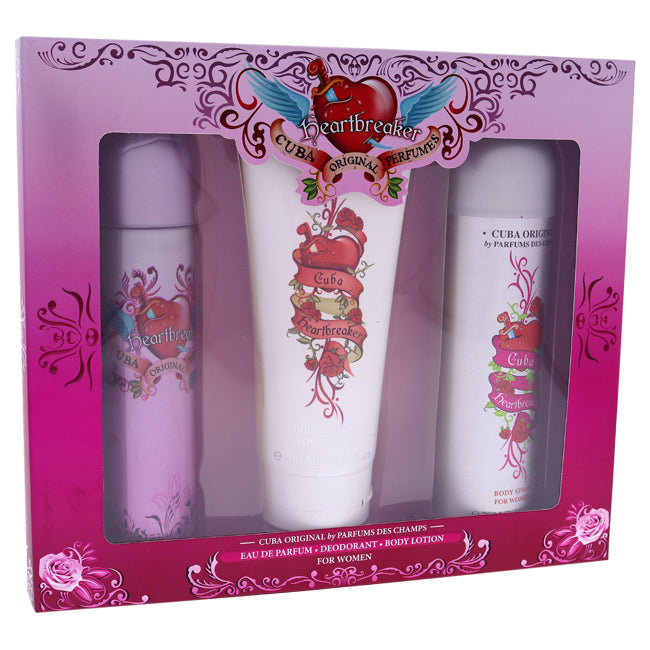 Cuba Cuba Heartbreaker by Cuba for Women - 3 Pc Gift Set 3.3oz EDP Spray 6.7oz Body Spray 4.3oz Body Lotion Image 1