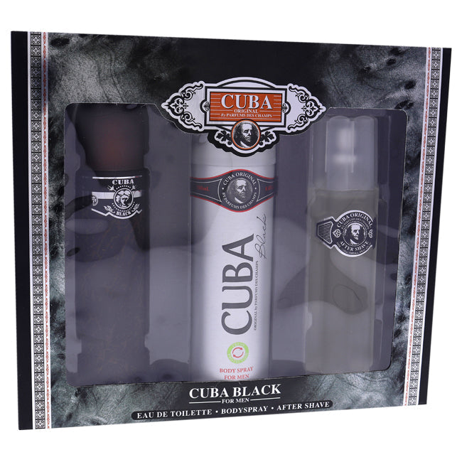 Cuba Cuba Black by Cuba for Men - 3 Pc Gift Set 3.3oz EDT Spray 3.3oz After Shave 6.7oz Body Spray Image 1