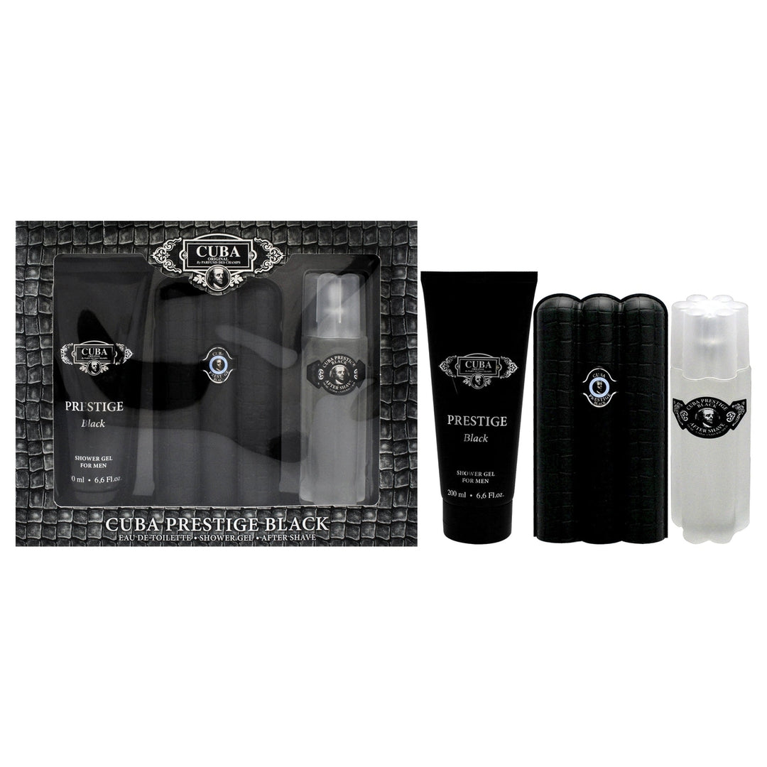 Cuba Cuba Prestige Black by Cuba for Men - 3 Pc Gift Set 3oz EDT Spray 6.6oz Shower Gel 3.3oz After Shave Image 1