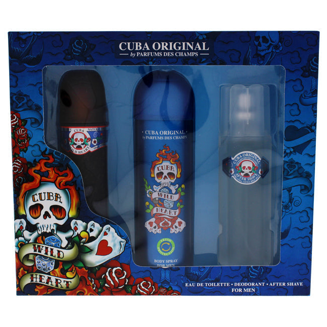 Cuba Cuba Wild Heart by Cuba for Men - 3 Pc Gift Set 3.4oz EDT Spray 3.3oz After Shave 6.7oz Body Spray Image 1