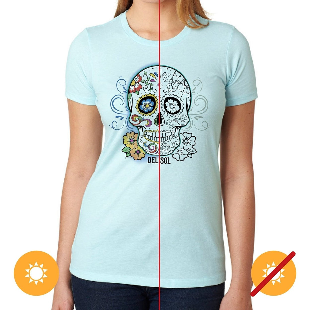 Delsol Day of the Dead T-Shirt - Ice Blue by Delsol for Unisex - 1 Pc T-Shirt (Small) Image 1