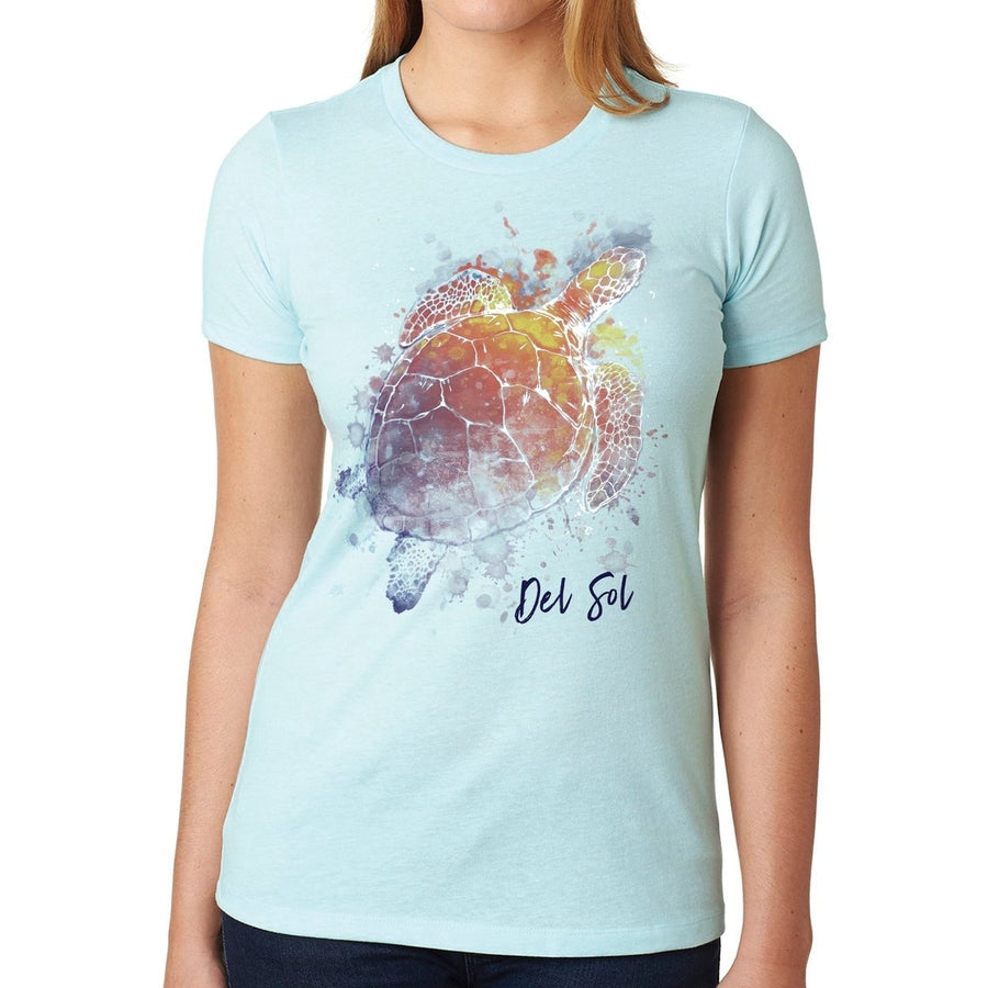 DelSol Girls Crew Tee - Turtle Splash-Ice Blue by DelSol for Women - 1 Pc T-Shirt (Medium) Image 1