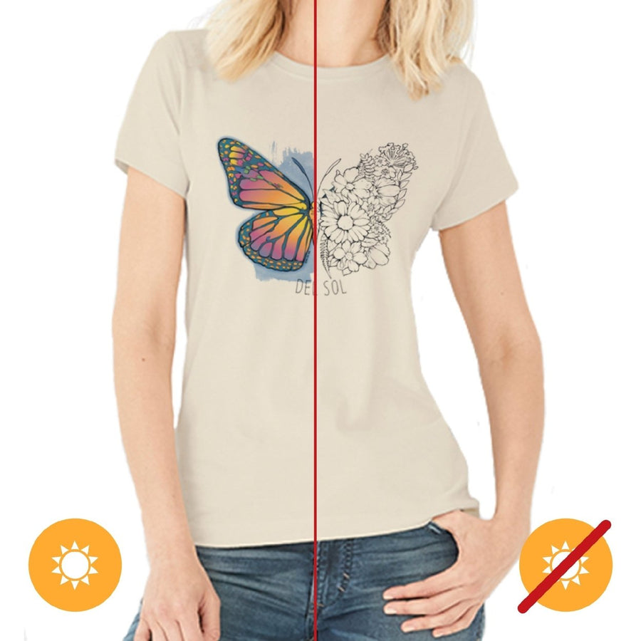 DelSol Women Crew Tee - Butterfly Floral - Beige by DelSol for Women - 1 Pc T-Shirt (2XL) Image 1