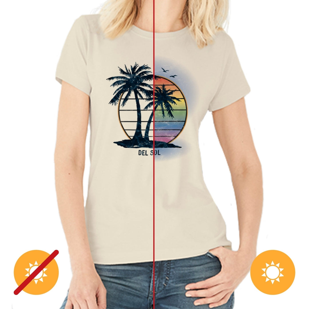 DelSol Women Crew Tee - Island Palm Sunset - Beige by DelSol for Women - 1 Pc T-Shirt (2XL) Image 1